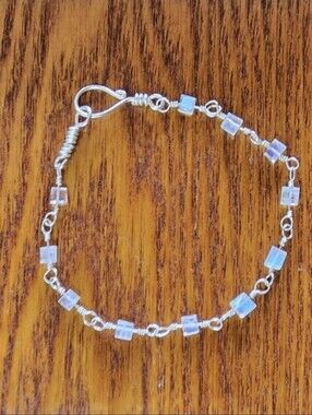 Bracelet Top Grade Rainbow Blue Flash Moonstone Cube Square Bead Sterling Silver